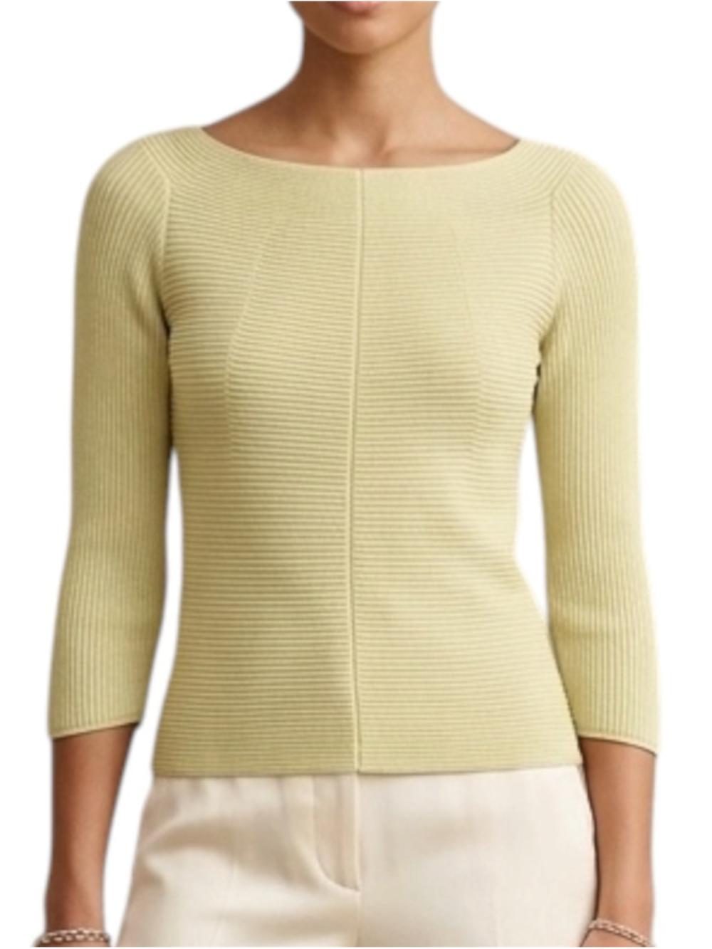 Fabiana Filippi Yellow Boat Neck Ribbed Sweater Size Medium 3/4 Sleeves Y2K